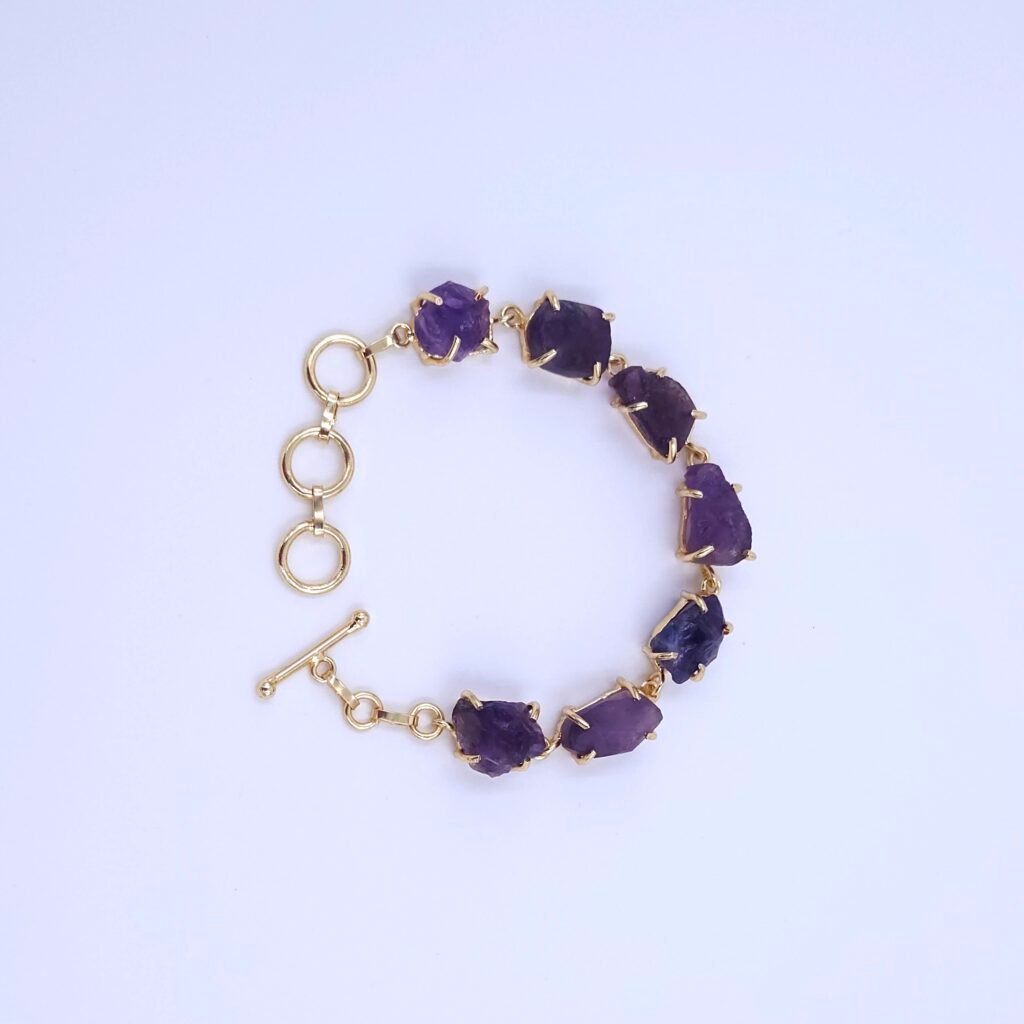 Radiant Amethyst Raw Stone Bracelet - Brass Anti-Tarnish Finish