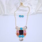 Multicolor Monalisa & Mother of Pearl Brass Necklace Set - Noor Anti-Tarnish Jewelry