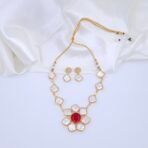 Floral Mother of Pearl & Red Monalisa Stone Necklace Set