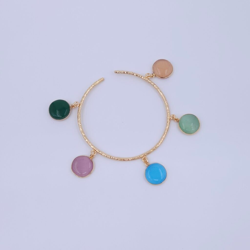Zest Charm Bangle in Brass with Multicolor Monalisa Stones - Anti-Tarnish