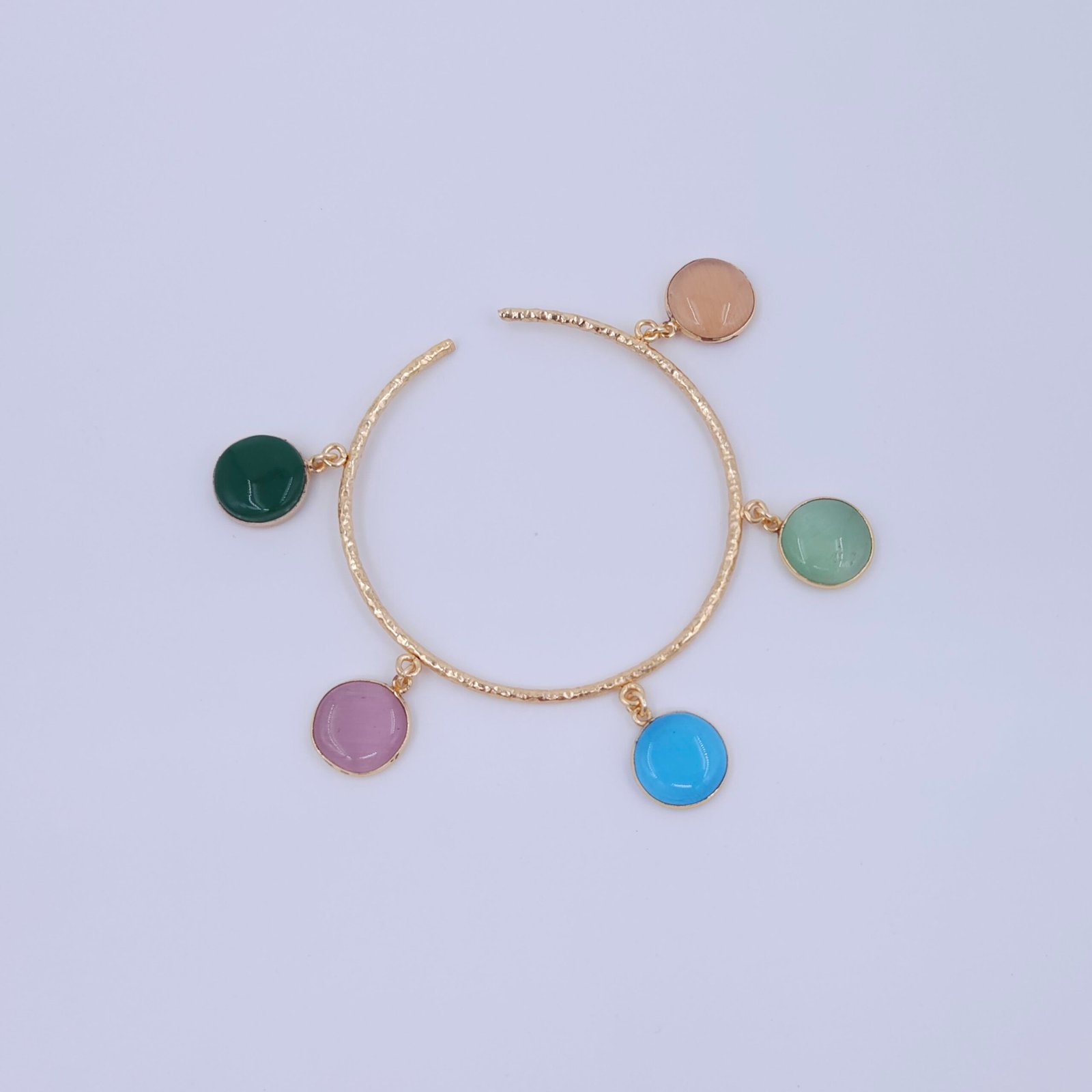 Zest Charm Bangle in Brass with Multicolor Monalisa Stones - Anti-Tarnish Zest Charm Bangle in Brass with Multicolor Monalisa Stones - Anti-Tarnish