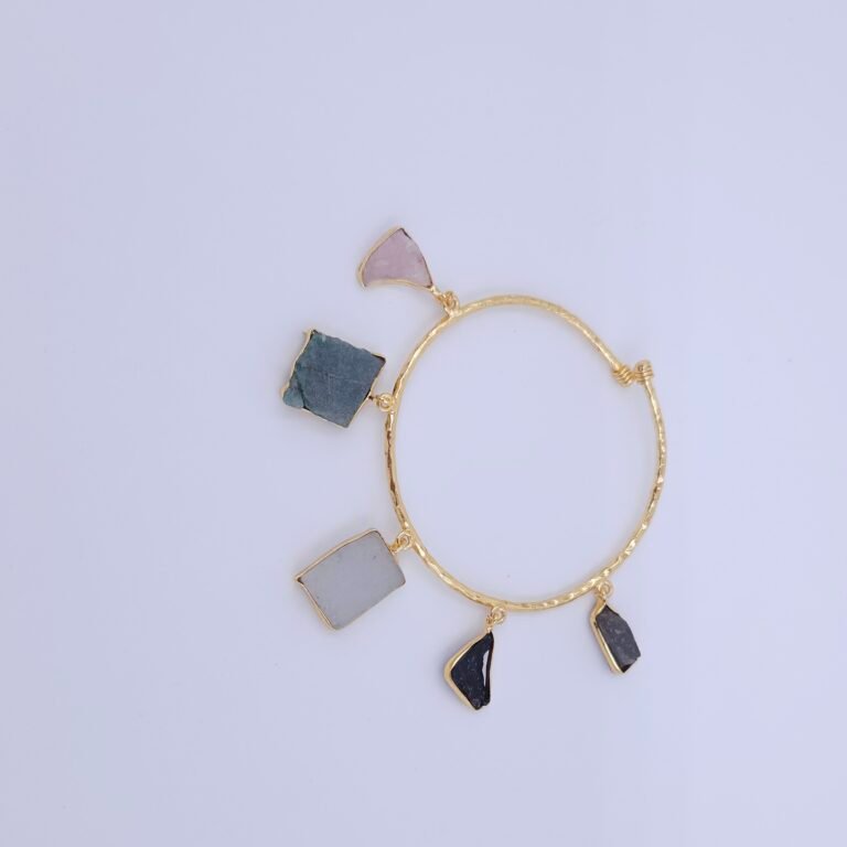 Aurora Rough Stone Bangle in Brass - Anti-Tarnish