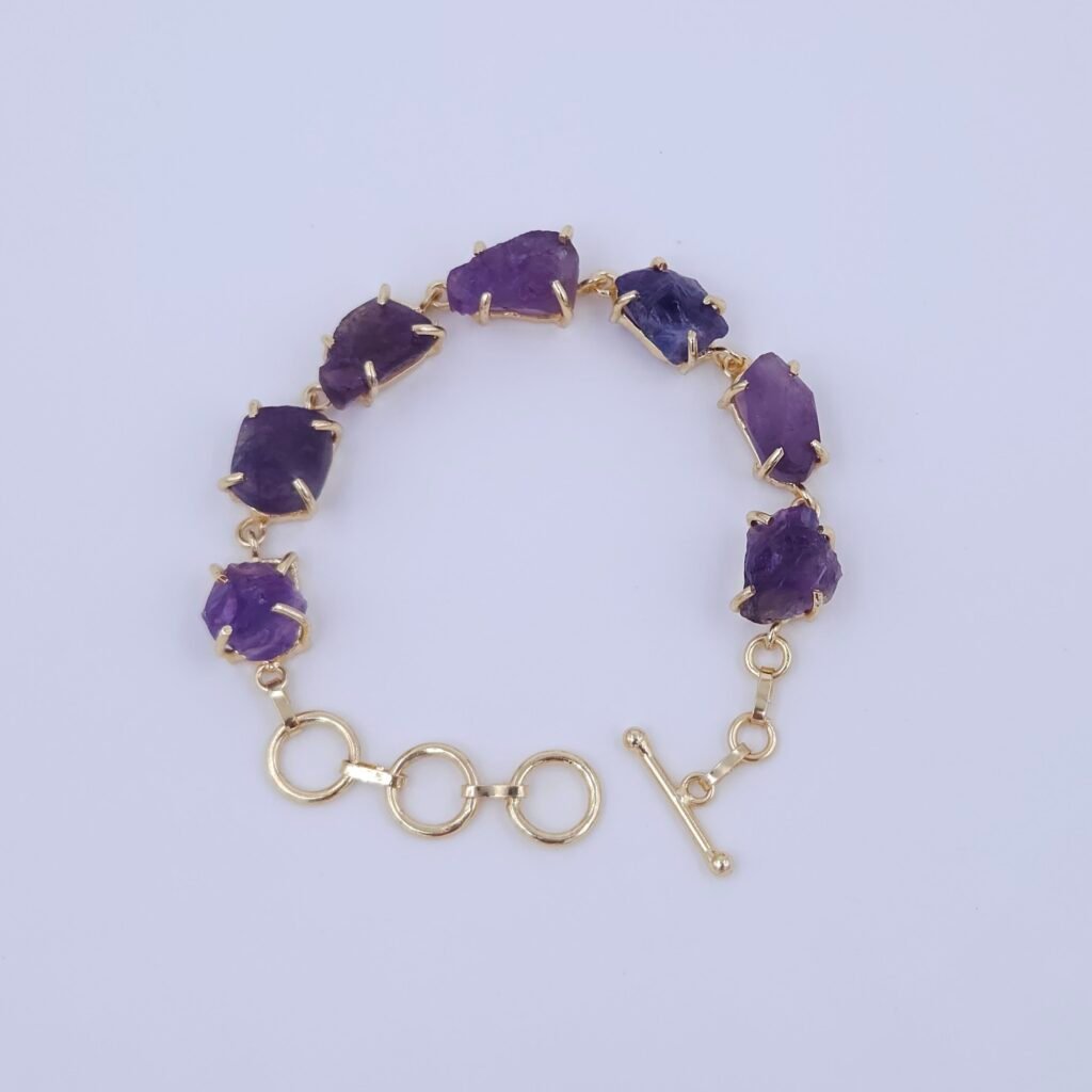 Radiant Amethyst Raw Stone Bracelet - Brass Anti-Tarnish Finish