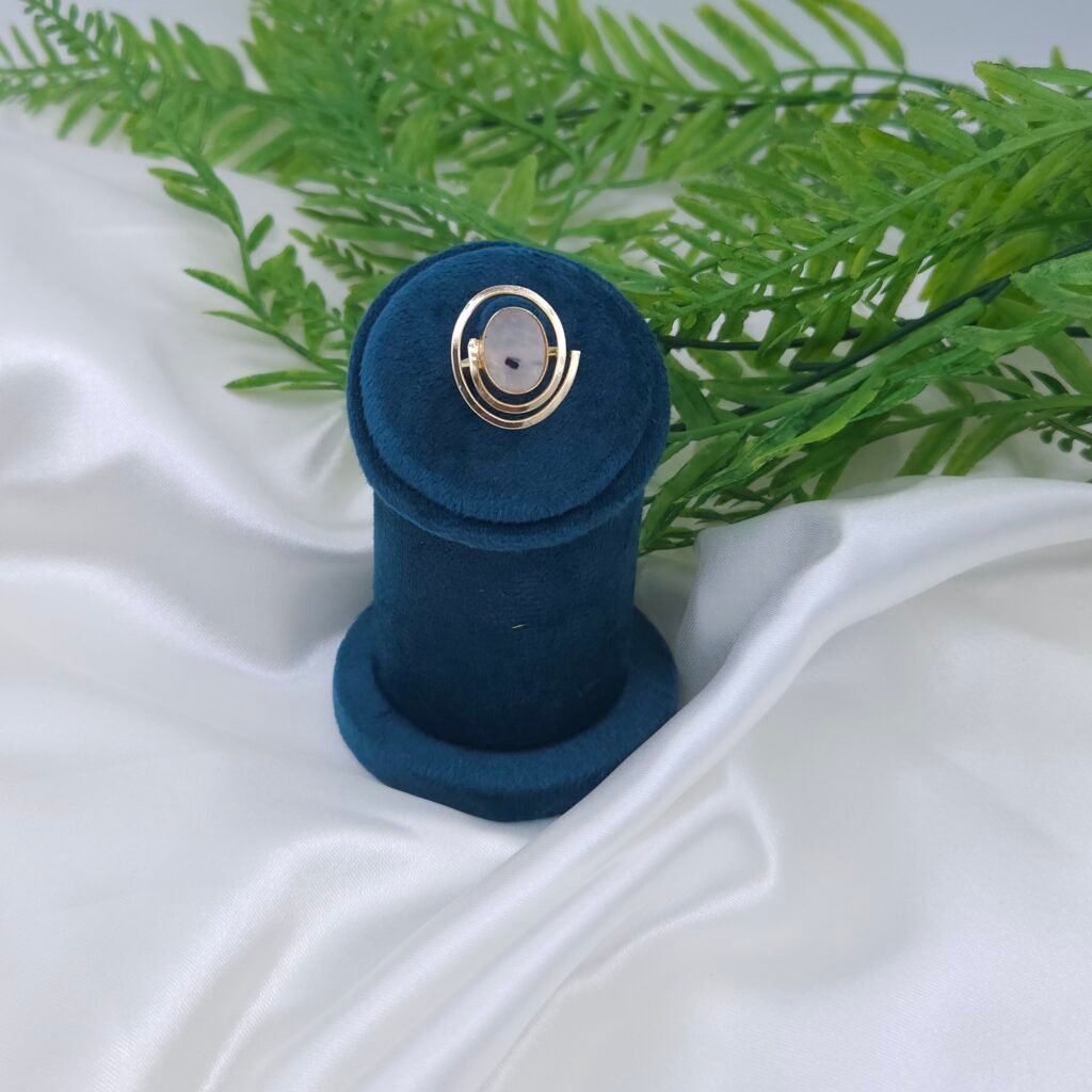 Celestial Spiral Moonstone Ring in Brass Gold Finish