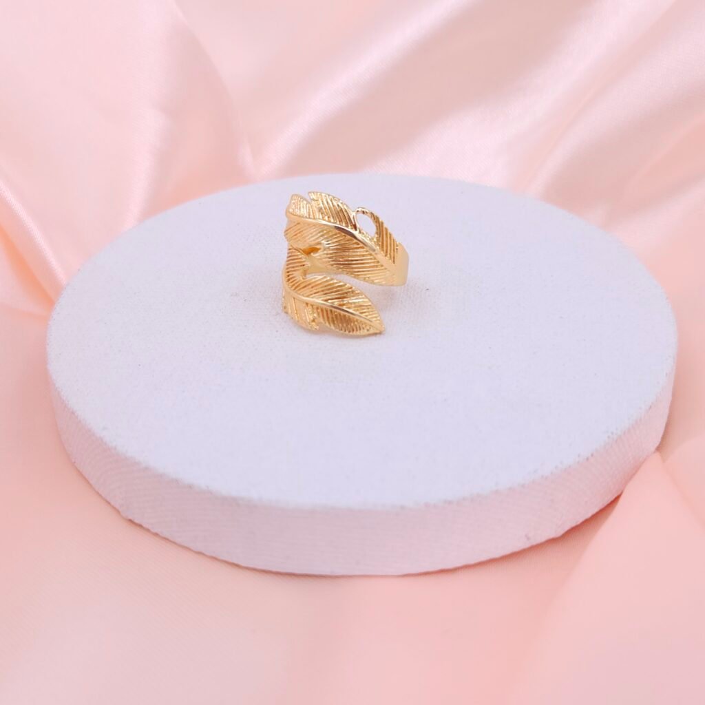 Leaf Casting Adjustable Ring in Brass Gold Finish