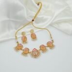Handcrafted Monalisa Stone Jewellery Set with Hand-Painted Motifs & Pearls – Gold-Plated Festive Necklace and Earrings