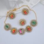 Handcrafted Anti-Tarnish Pearl Jewellery Set with Hand-Painted Natural Stones – Statement Necklace, Earrings & Ring