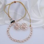 Handcrafted Moissanite & American Diamond Jewellery Set – Rose Gold Choker Necklace & Floral Stud Earrings
