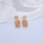 Handcrafted Monalisa Stone Jewellery Set with Hand-Painted Motifs & Pearls – Gold-Plated Festive Necklace and Earrings