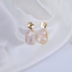 Handcrafted Anti-Tarnish Mother of Pearl & Natural Stone Jewellery Set – Gold-Plated Geometric Collar Necklace and Earrings