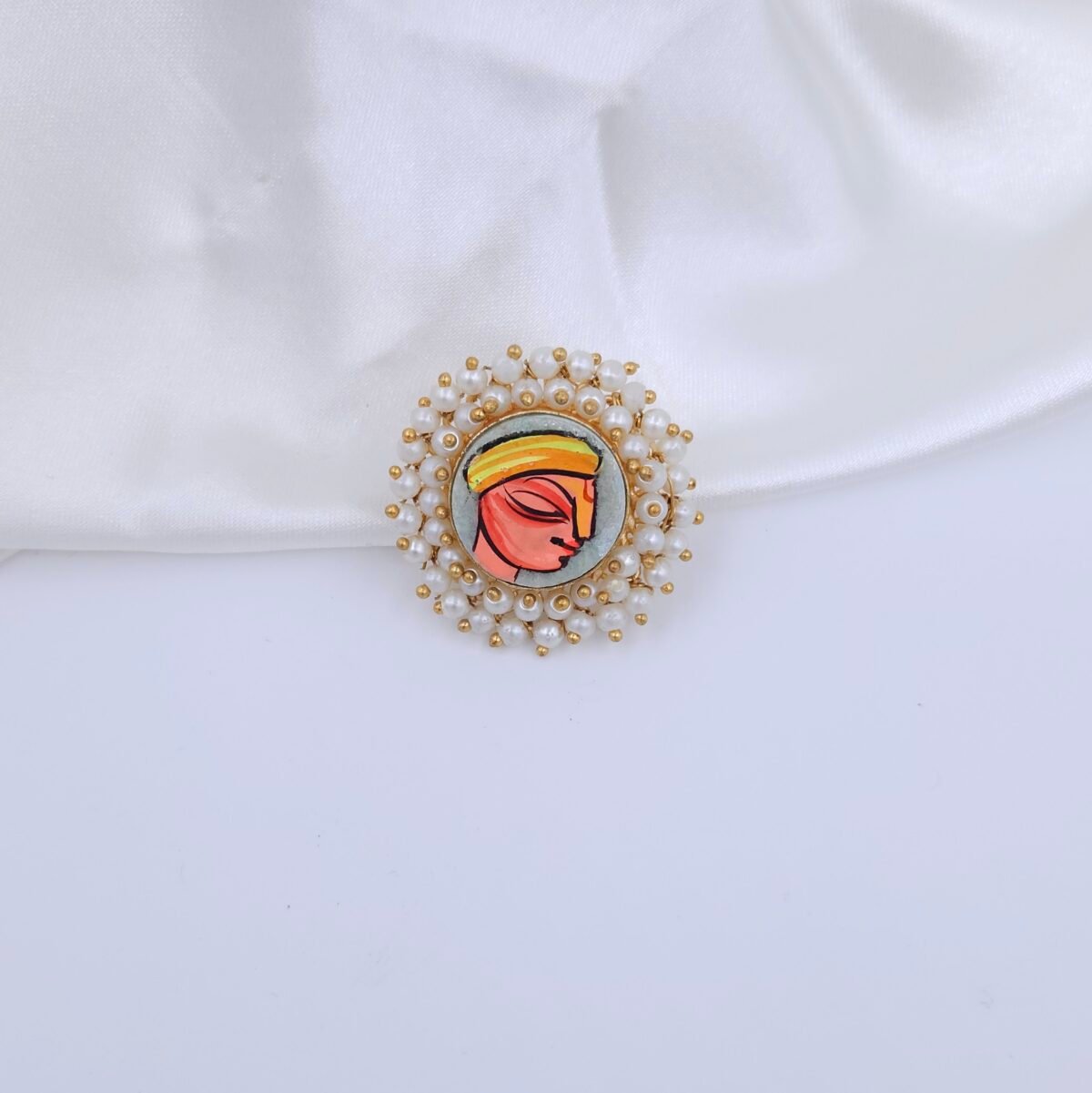 Handcrafted Anti-Tarnish Pearl Jewellery Set with Hand-Painted Natural Stones – Statement Necklace, Earrings & Ring