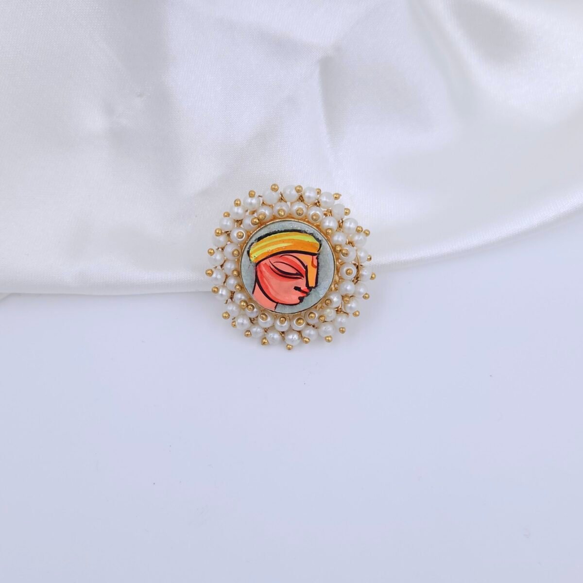 Handcrafted Anti-Tarnish Pearl Jewellery Set with Hand-Painted Natural Stones – Statement Necklace, Earrings & Ring