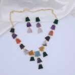 Handcrafted Anti-Tarnish Multi-Color Natural Stone Jewellery Set – Geometric Necklace & Earrings