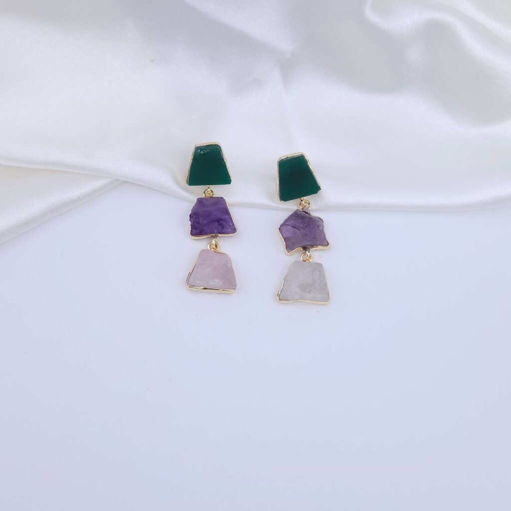 Handcrafted Anti-Tarnish Multi-Color Natural Stone Jewellery Set – Geometric Necklace & Earrings