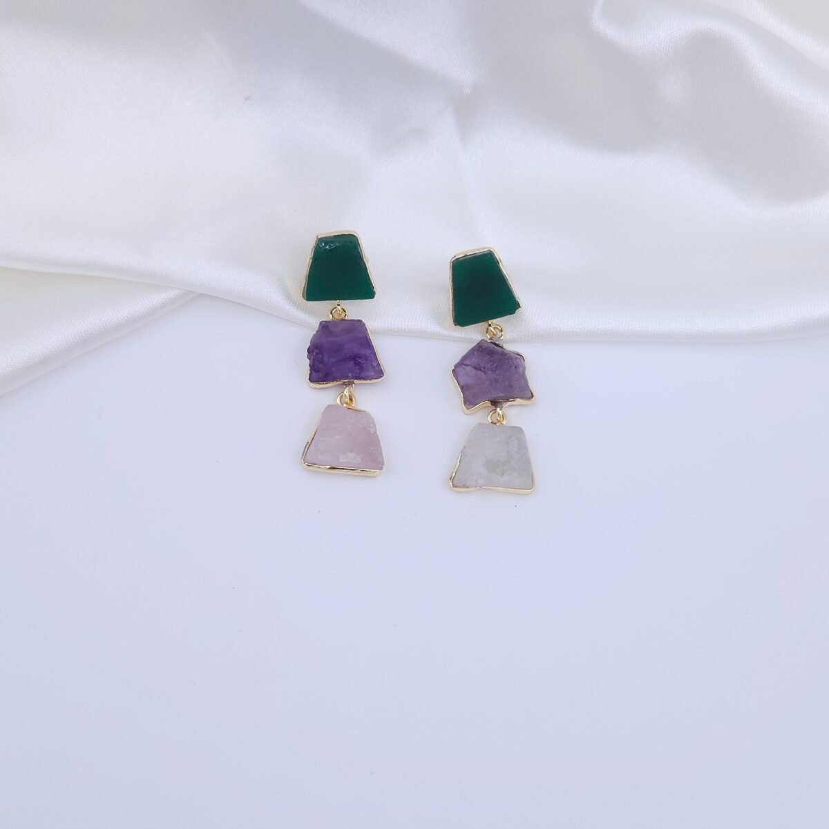 Handcrafted Anti-Tarnish Multi-Color Natural Stone Jewellery Set – Geometric Necklace & Earrings