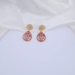 Handcrafted Hand-Painted Monalisa Stone Jewellery Set – Floral Gold-Plated Necklace & Drop Earrings (Anti-Tarnish)