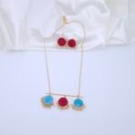 Handcrafted Anti-Tarnish Red & Blue Natural Stone Pearl Jewellery Set – Gold-Plated Necklace & Drop Earrings