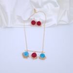 Handcrafted Anti-Tarnish Red & Blue Natural Stone Pearl Jewellery Set – Gold-Plated Necklace & Drop Earrings