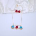 Handcrafted Anti-Tarnish Red & Blue Natural Stone Pearl Jewellery Set – Gold-Plated Necklace & Drop Earrings