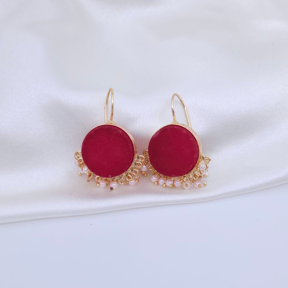 Handcrafted Anti-Tarnish Red & Blue Natural Stone Pearl Jewellery Set – Gold-Plated Necklace & Drop Earrings