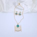 Handcrafted Anti-Tarnish Sea Green Monalisa Stone & Pearl Jewellery Set