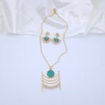 Handcrafted Anti-Tarnish Sea Green Monalisa Stone & Pearl Jewellery Set