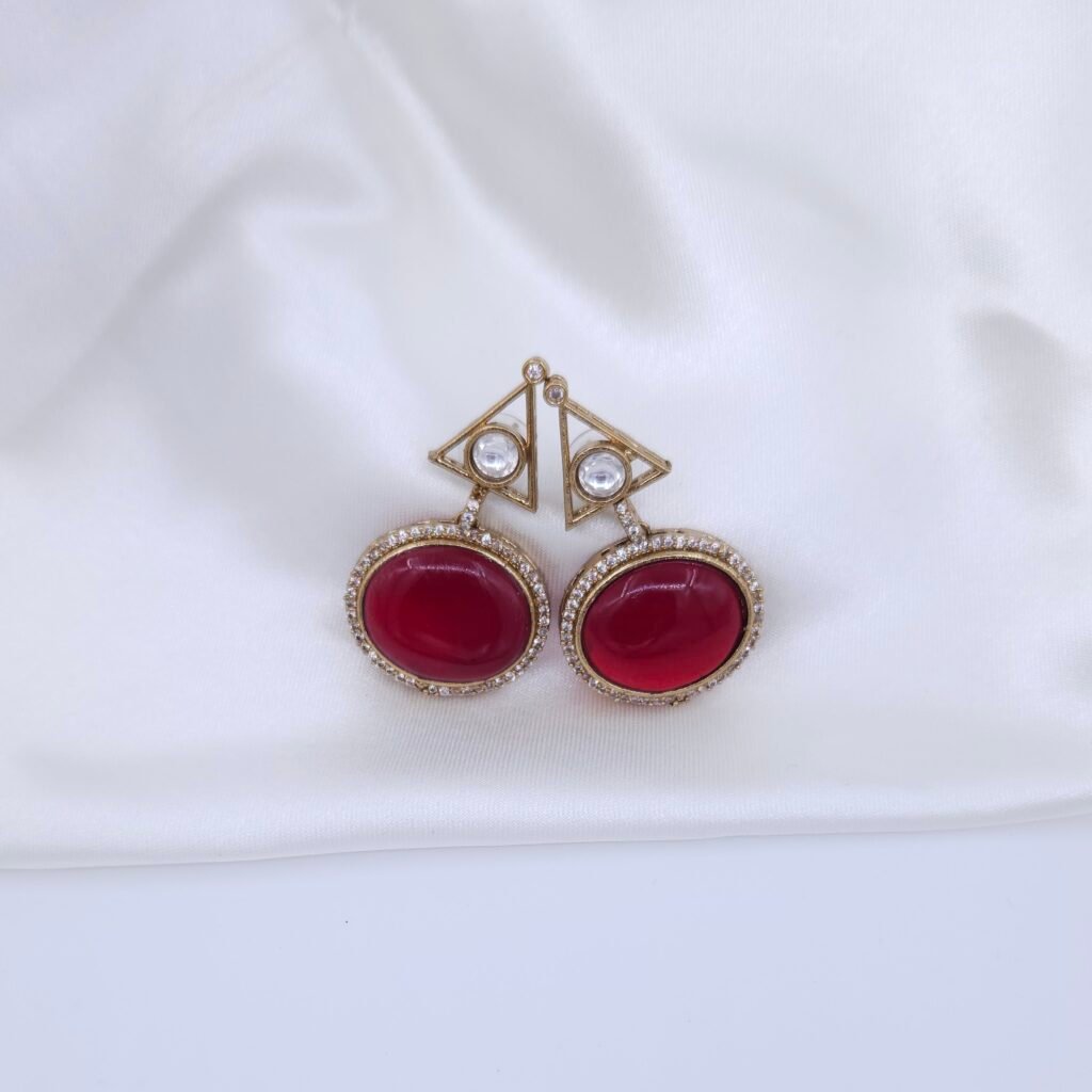 Handcrafted Anti-Tarnish Multicolor Monalisa, Moissanite & American Diamond Jewellery Set - Gold-Plated Necklace & Drop Earrings