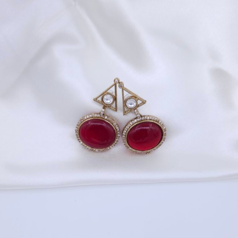 Handcrafted Anti-Tarnish Multicolor Monalisa, Moissanite & American Diamond Jewellery Set - Gold-Plated Necklace & Drop Earrings