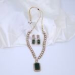 Handcrafted Anti-Tarnish Green Monalisa Moissanite Diamond Necklace Set