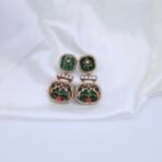 Handcrafted Anti-Tarnish Green Mother of Pearl Choker Set with American Diamonds, Monalisa Stones & Enamel