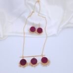 Handcrafted Anti-Tarnish Maroon Natural Stone Necklace Set