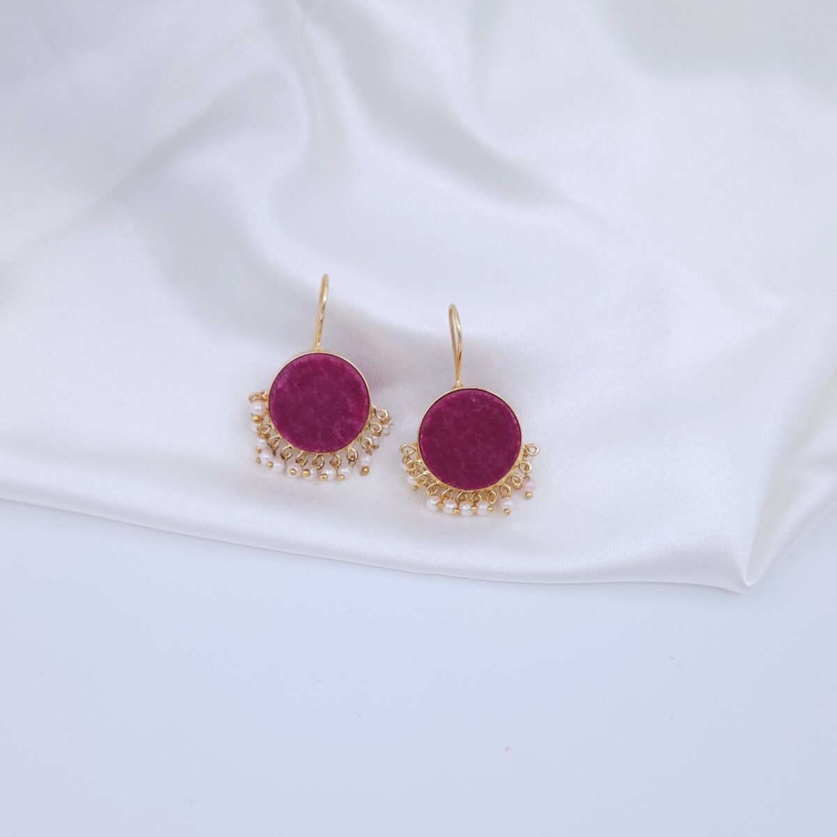 Handcrafted Anti-Tarnish Maroon Natural Stone Necklace Set