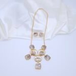 Handcrafted Anti-Tarnish Gold Geometric Mother of Pearl Necklace Set