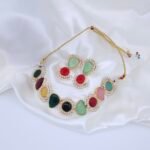 Handcrafted Multicolor Monalisa Stone Choker Set with Pearls - Anti-Tarnish