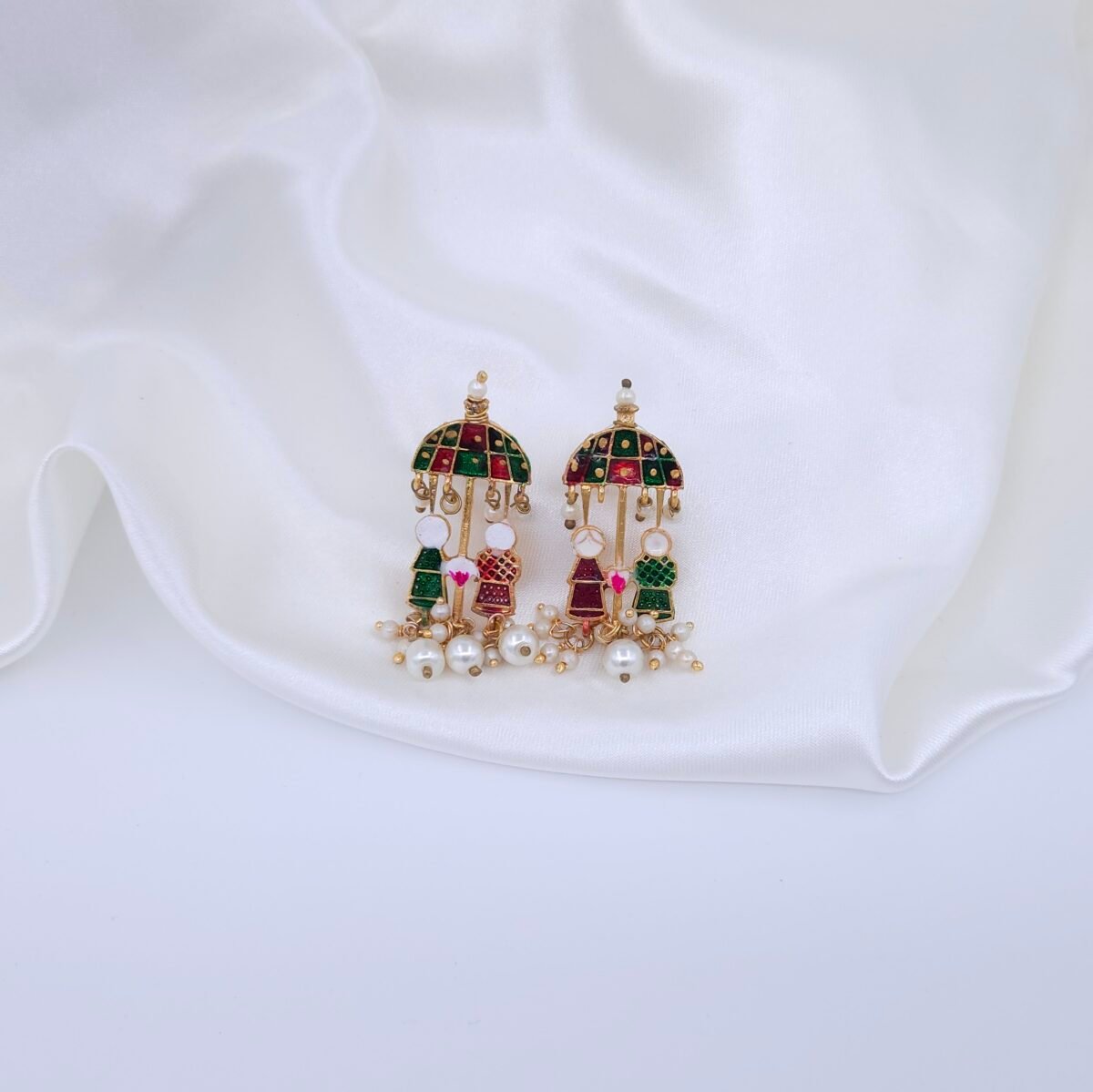 Rajasthani Brass Meenakari Necklace Set with Elephant & Umbrella Motifs