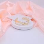 Gold Plated Stainless Steel Hammered & Criss-Cross Open Cuff Bracelet