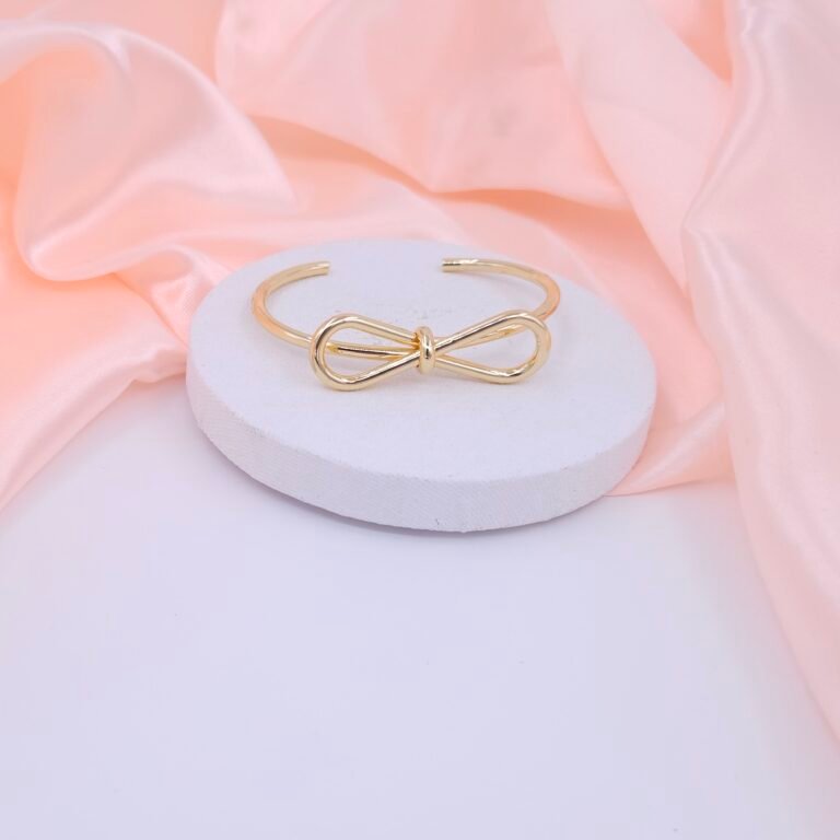 Gold Plated Bow Knot Open Cuff Bracelet - Stainless Steel