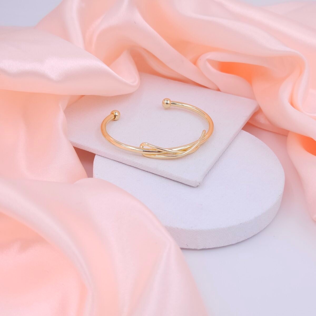 Gold Plated Stainless Steel Crossover Open Cuff Bracelet