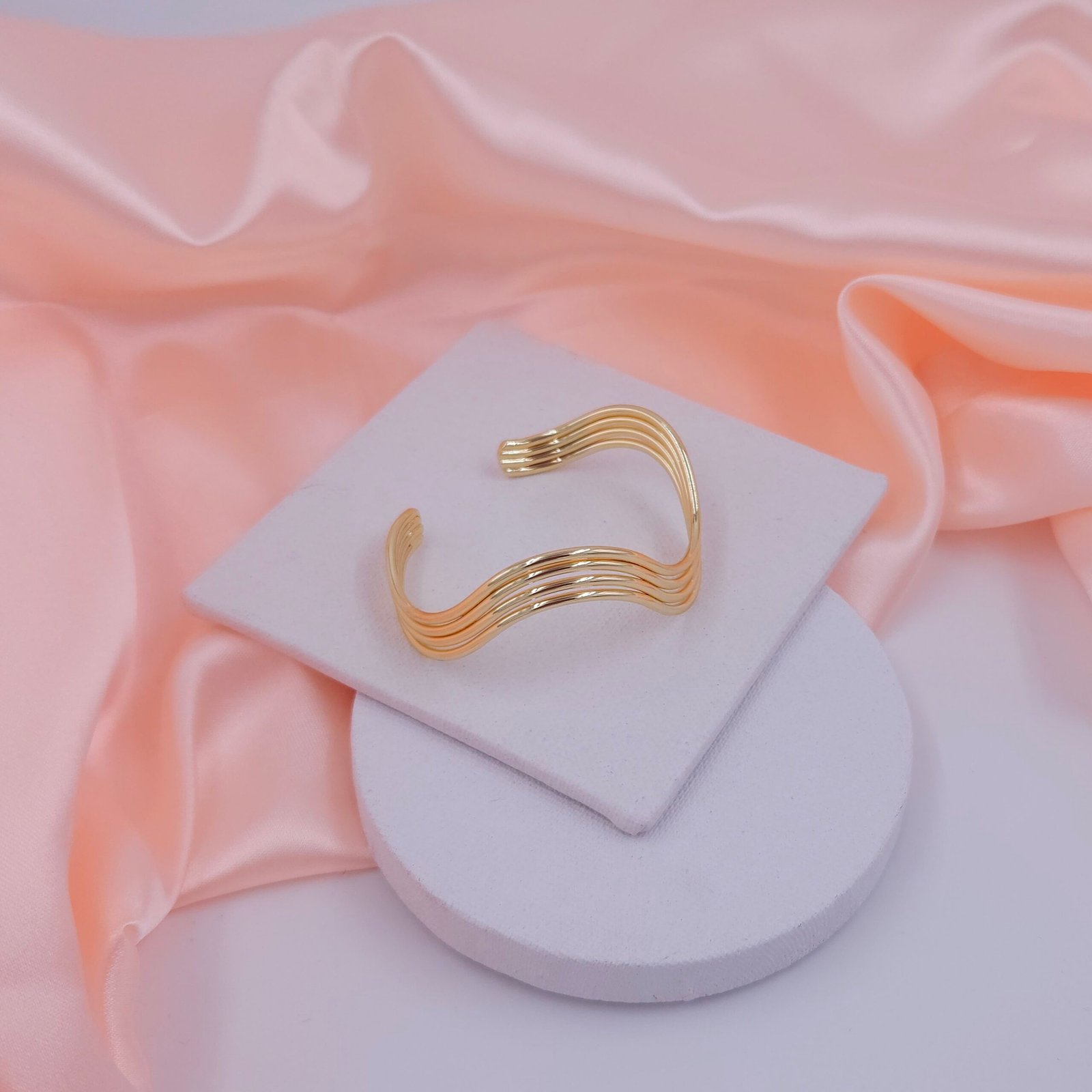 Wave Pattern Adjustable Stainless Steel Cuff Bracelet - Gold Finish Wave Pattern Adjustable Stainless Steel Cuff Bracelet - Gold Finish