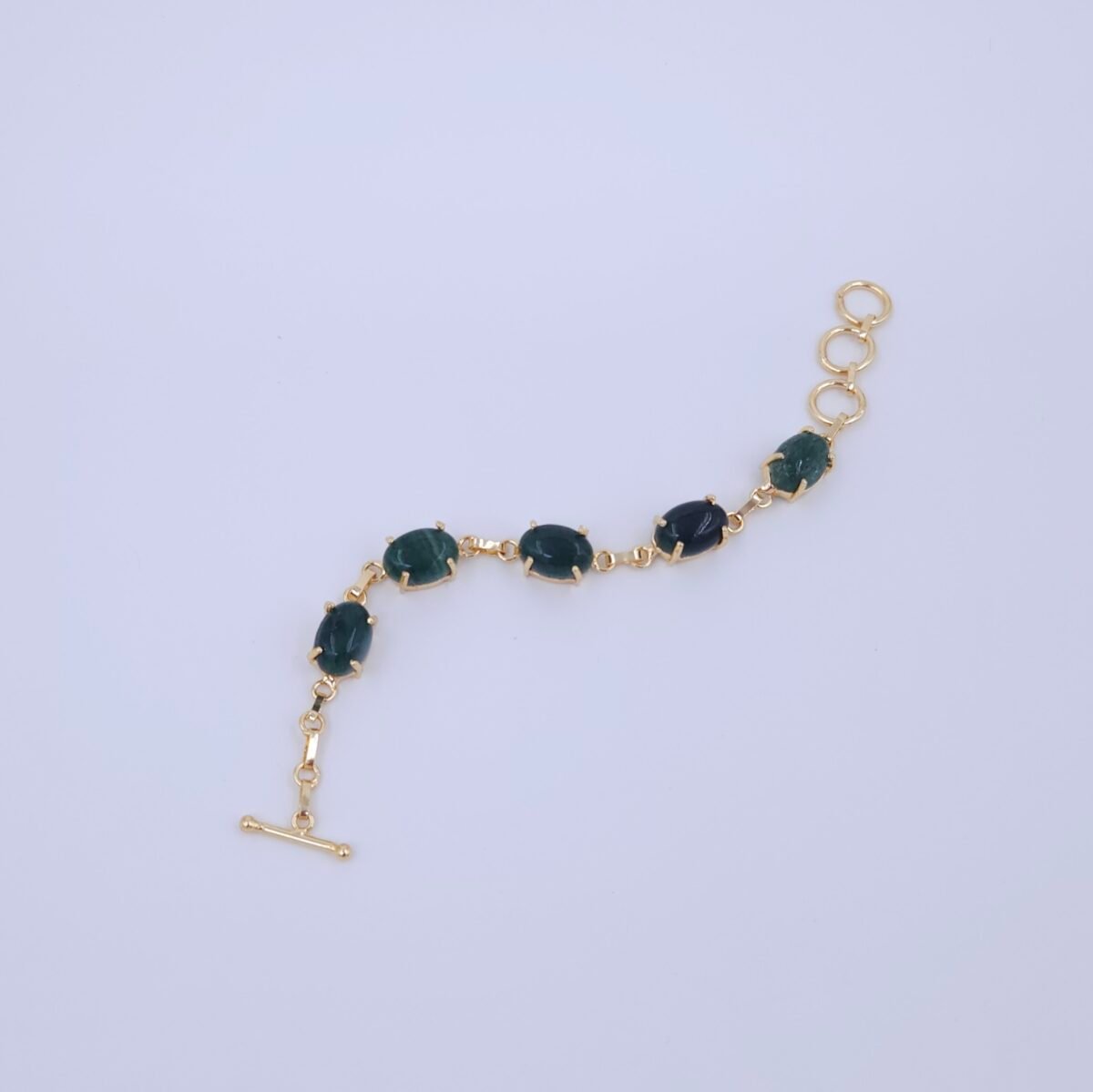 Handmade Emerald Green Oval Stone Brass Bracelet