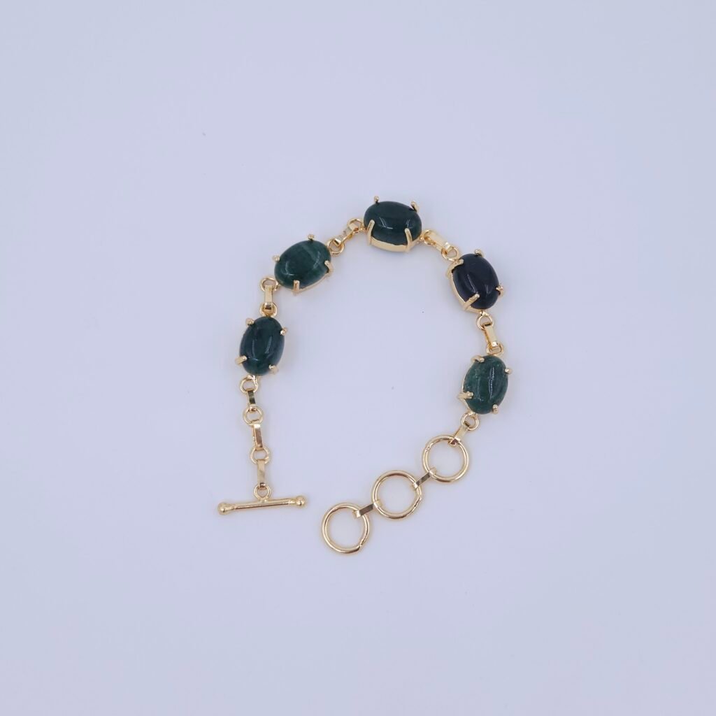 Handmade Emerald Green Oval Stone Brass Bracelet