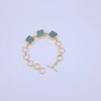 Square Aqua Stone Brass Bracelet - Handmade Gold-Plated Modern Link Bracelet