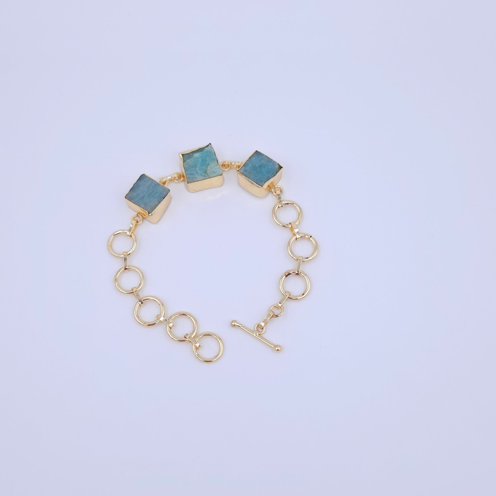 Square Aqua Stone Brass Bracelet - Handmade Gold-Plated Modern Link Bracelet Square Aqua Stone Brass Bracelet - Handmade Gold-Plated Modern Link Bracelet