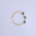 Square Aqua Stone Brass Bracelet - Handmade Gold-Plated Modern Link Bracelet