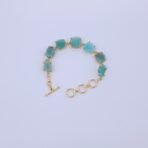 Natural Aqua Stone Brass Bracelet - Handmade Gold-Plated Link Bracelet