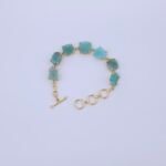 Natural Aqua Stone Brass Bracelet - Handmade Gold-Plated Link Bracelet