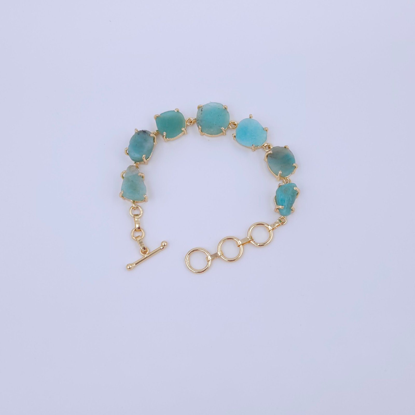 Natural Aqua Stone Brass Bracelet - Handmade Gold-Plated Link Bracelet Natural Aqua Stone Brass Bracelet - Handmade Gold-Plated Link Bracelet