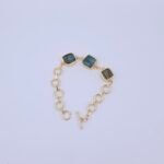 Natural Labradorite Stone Bracelet - Square-Cut Gold-Plated Brass Link Bracelet