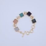 Multicolor Square-Cut Natural Stone & Pearl Bracelet