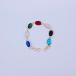 Multicolor Semi-Precious Oval Stone Bracelet in Gold-Plated Brass